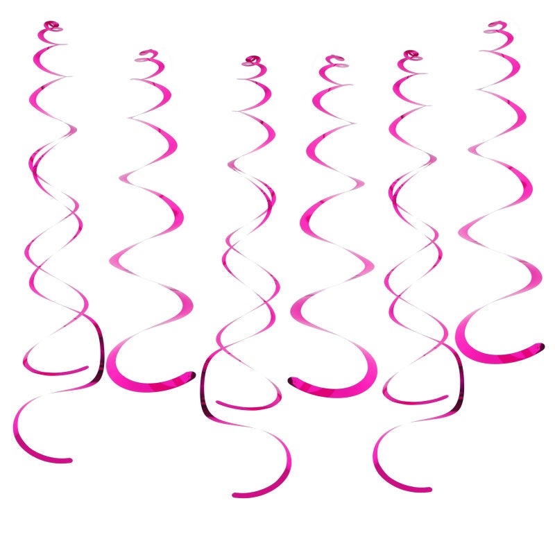 Fumwase 30 PCS Party Swirl Decorations Hot Pink Shinny Foil Hanging Swirl Decorations with Double-swirls and Single-swirls Plastic Streamer for Ceiling Plastic Metallic Streamer for Party Decorations - Image 1